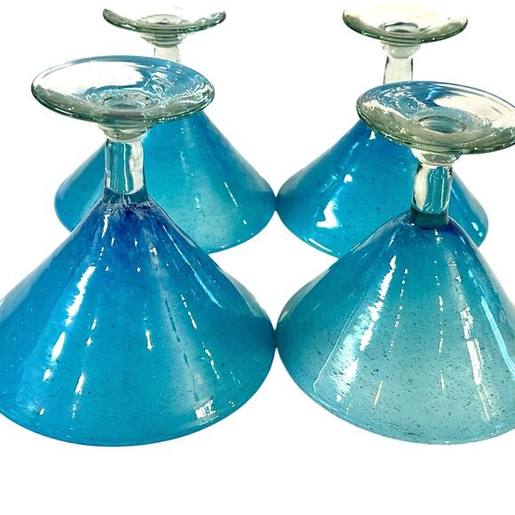 Crate and Barrel Calypso Aqua Handblown Seeded Martini Dessert Glasses-Set of 4 - Picture 5 of 9